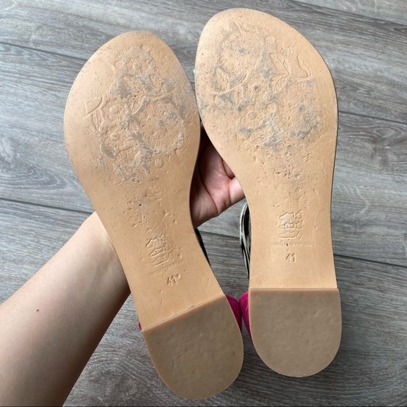 CHANII B Pony Hide Marionette Zebra Cow Print Fuchsia Flat Sandal - Picture 11 of 13